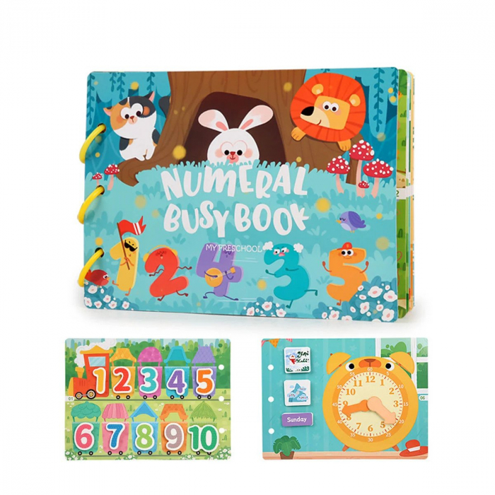Carte educativa cu stickere reutilizabile Busy Book Preschool- Numere, 10 pagini [1]