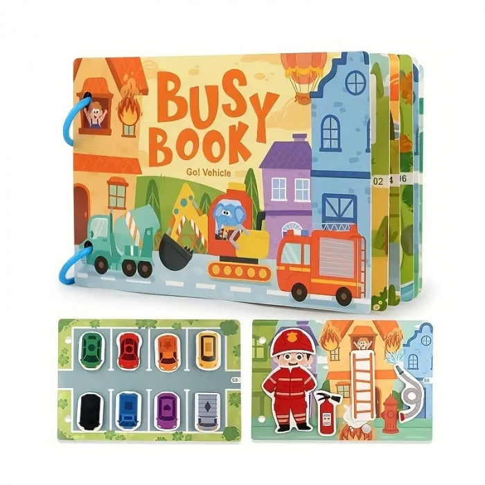 Carte educativa cu stickere reutilizabile Busy Book - Vehicule, 10 activitati [1]