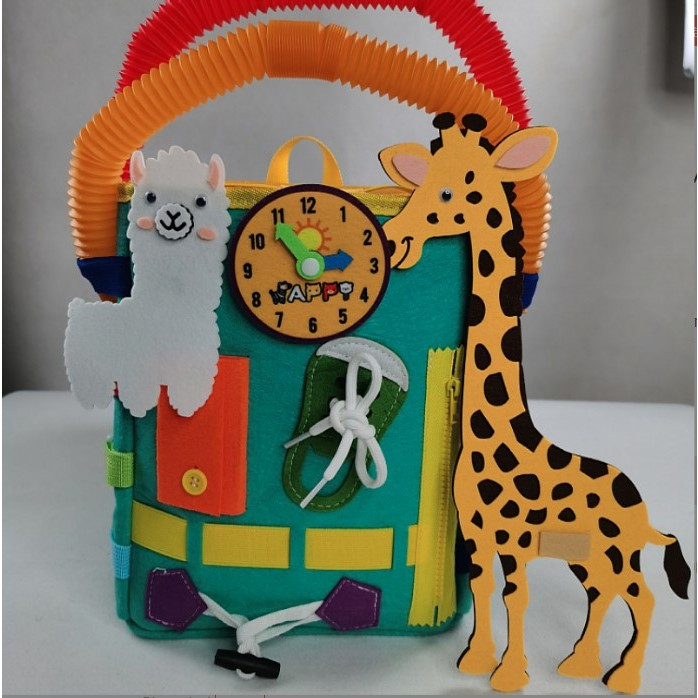 Ghiozdan Montessori pentru Copii, Fidget Pop, cu Catarame si Fermoare, Jucarii Senzoriale, Activitate de Invatare prin Joc, Turcoaz [6]