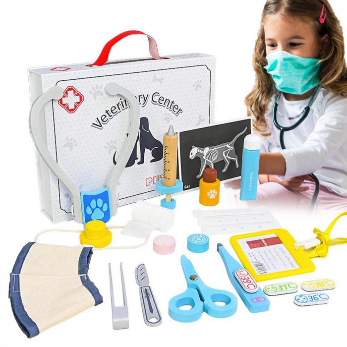 Joc de rol din lemn Trusa Doctor Veterinar, 22 piese, multicolor [2]