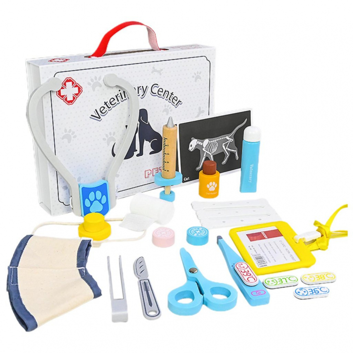 Joc de rol din lemn Trusa Doctor Veterinar, 22 piese, multicolor [1]