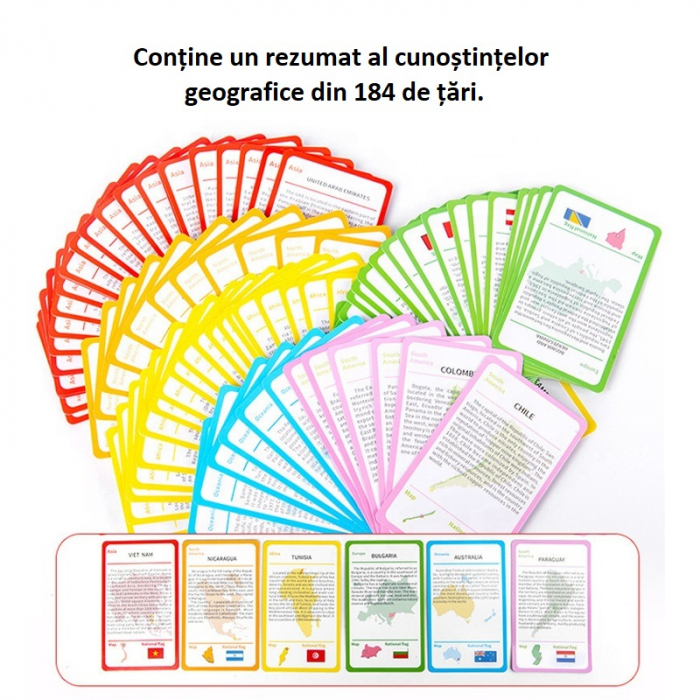 Joc educativ magnetic din lemn Harta Lumii, 184 cartonase, multicolor [7]