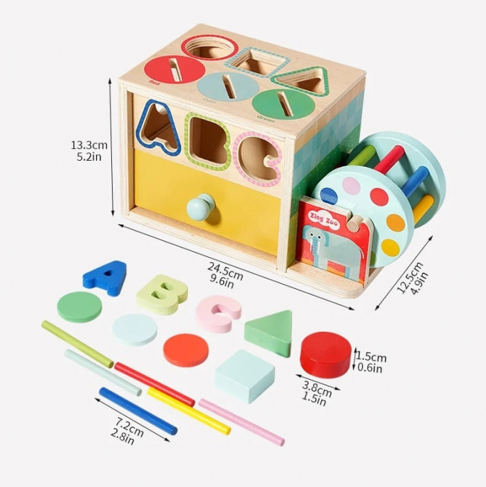 Joc educativ Montessori 3 in 1 – Sortator, Sertare si Cilindru, multicolor [9]