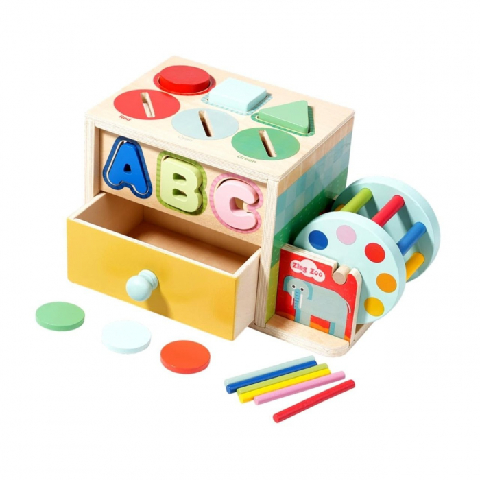 Joc educativ Montessori 3 in 1 – Sortator, Sertare si Cilindru, multicolor [1]