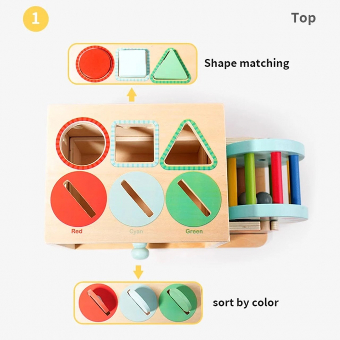 Joc educativ Montessori 3 in 1 – Sortator, Sertare si Cilindru, multicolor [3]