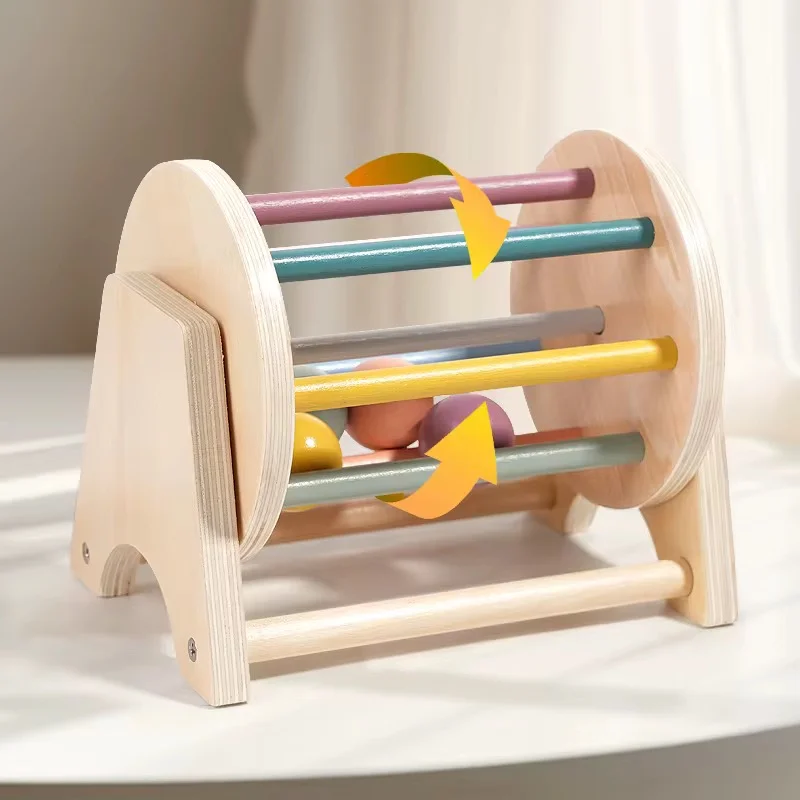 Joc educativ Montessori din lemn Tambur cu bile colorate, multicolor [3]