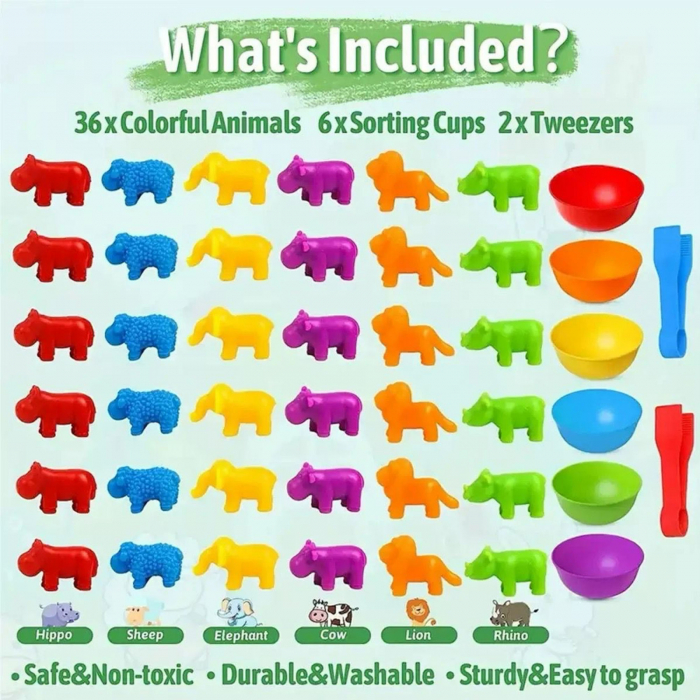 Joc sortare, clasificare culori si numarat Animale Salbatice si Domestice, 44 piese, multicolor [3]