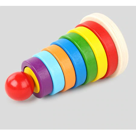 Jucarie din lemn, Turn Montessori de stivuire cu forme geometrice [3]