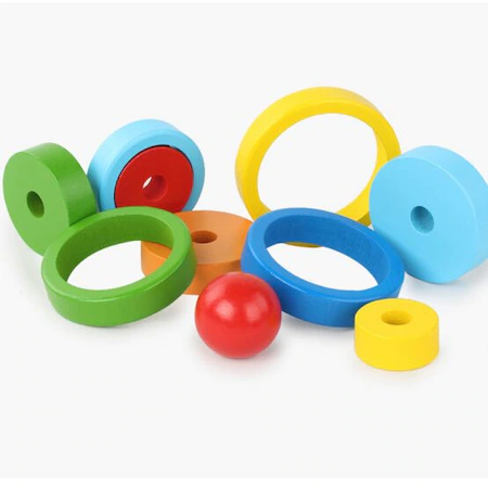 Jucarie din lemn, Turn Montessori de stivuire cu forme geometrice [2]