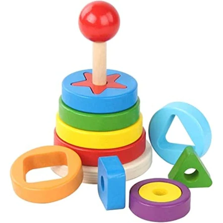 Jucarie din lemn, Turn Montessori de stivuire cu forme geometrice [1]