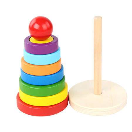 Jucarie din lemn, Turn Montessori de stivuire cu forme geometrice [4]