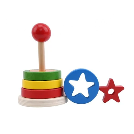 Jucarie din lemn, Turn Montessori de stivuire cu forme geometrice [6]