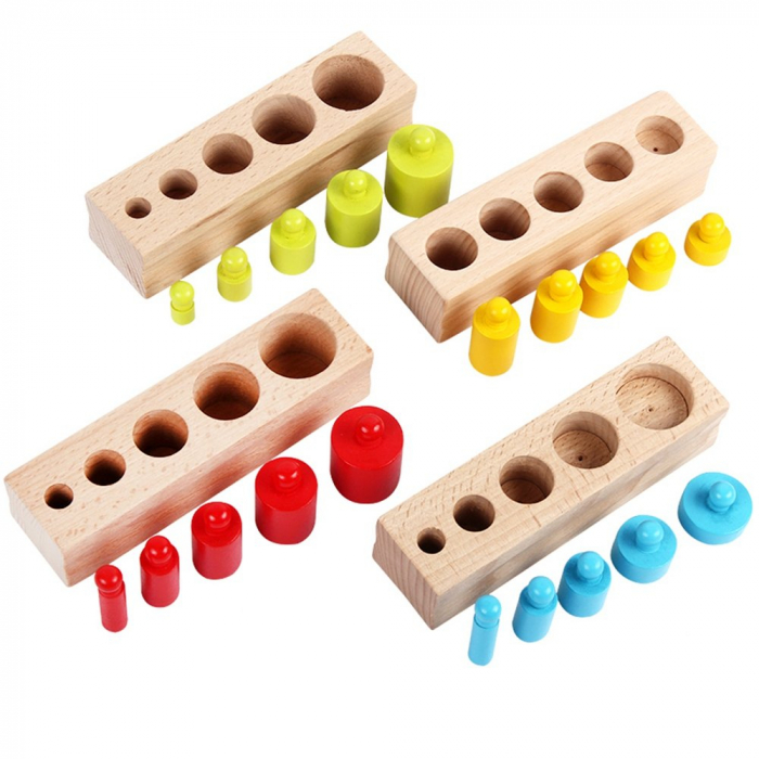 Jucarii Montessori Cilindri din lemn colorati 4 seturi, multicolor [2]