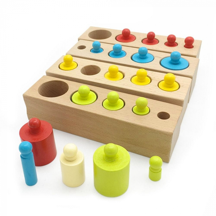 Jucarii Montessori Cilindri din lemn colorati 4 seturi, multicolor [1]