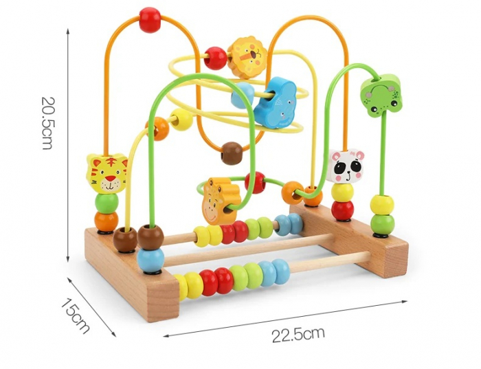 Labirint motricitate din lemn Animale, circuit cu bile si abac, multicolor [3]