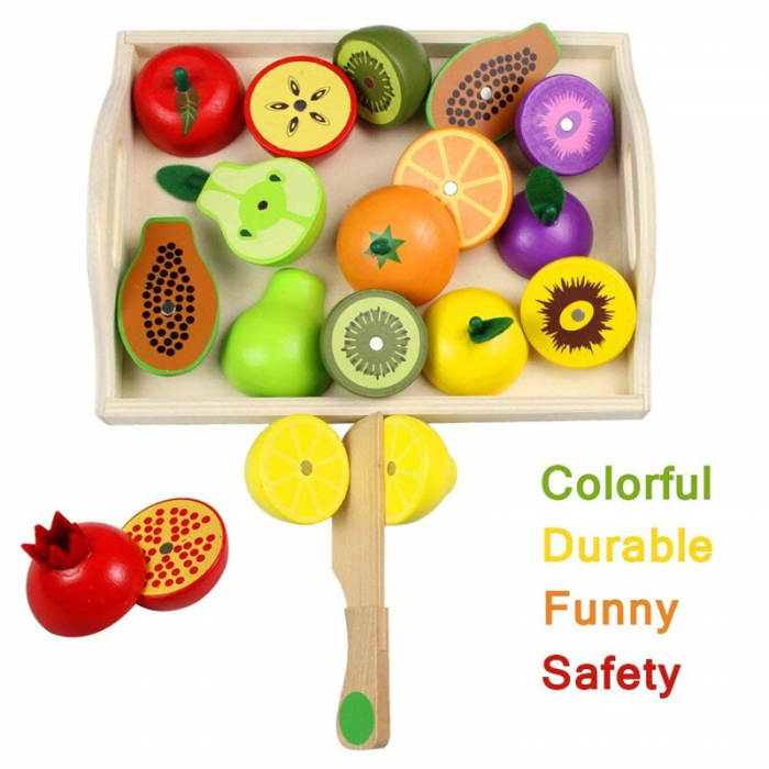 Ladita cu Fructe magnetice de feliat din lemn, 11 piese, multicolor [3]