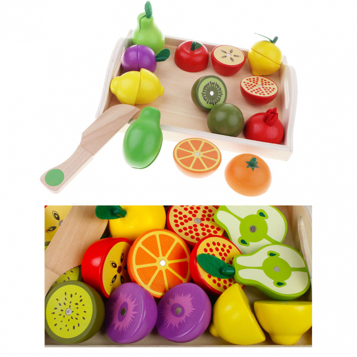 Ladita cu Fructe magnetice de feliat din lemn, 11 piese, multicolor [5]