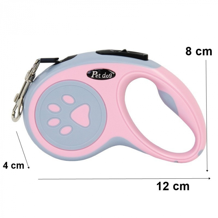 Lesa Automata Retractabila,  pentru Caini, 3m, 20 kg, ABS/Nylon, Roz/Gri, 8x12x4 cm [6]