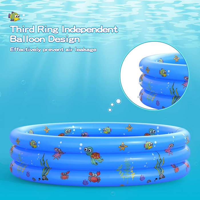 Piscina gonflabila cu podea moale pentru copii cu 50 bile colorate incluse, 100x35 cm, albastru [4]