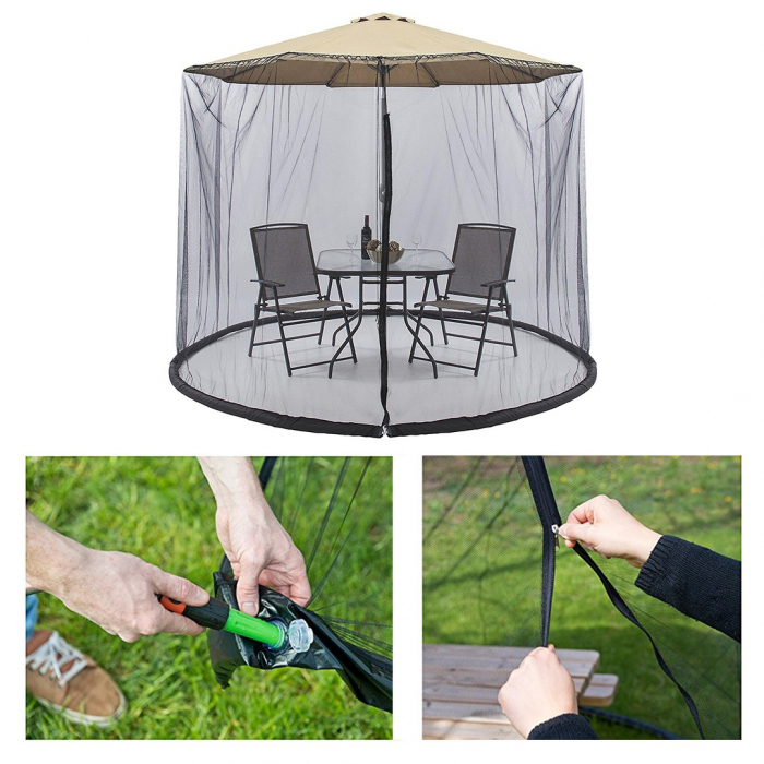 Plasa anti-tantari si insecte, pentru umbrela de soare, inaltime 2.3, diametru 3 m, negru [2]