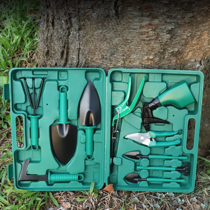 Set 10 accesorii pentru gradinarit , Geanta depozitare inclusa, otel inoxidabil, 37 x 28 cm, verde [4]