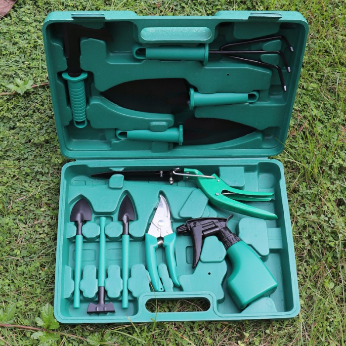 Set 10 accesorii pentru gradinarit , Geanta depozitare inclusa, otel inoxidabil, 37 x 28 cm, verde [2]