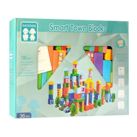 Set cuburi de construit din lemn, 100 piese, Smart Town Blocks [2]