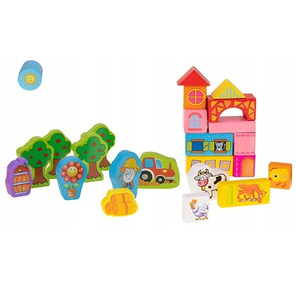 Set cuburi din lemn pentru construit, 100 piese, Ferma animalelor [2]
