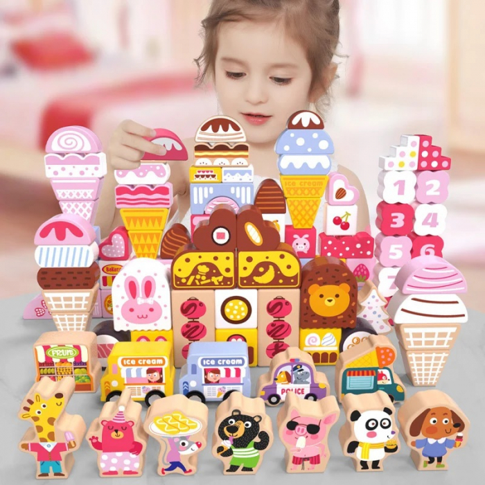 Set cuburi lemn Animale si Inghetata Ice Cream World, 116 piese, multicolor [2]