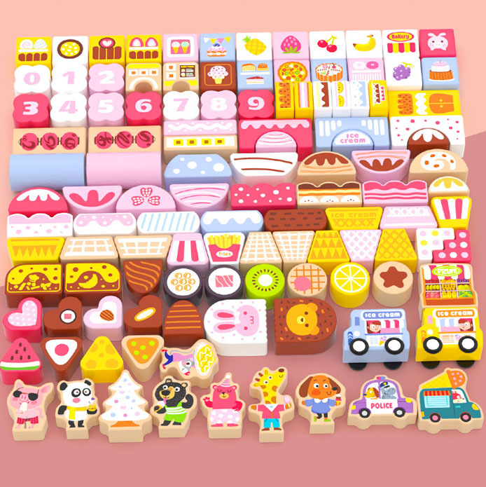 Set cuburi lemn Animale si Inghetata Ice Cream World, 116 piese, multicolor [3]
