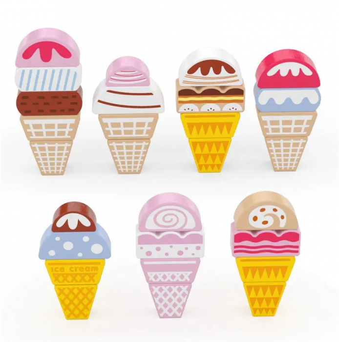 Set cuburi lemn Animale si Inghetata Ice Cream World, 116 piese, multicolor [7]