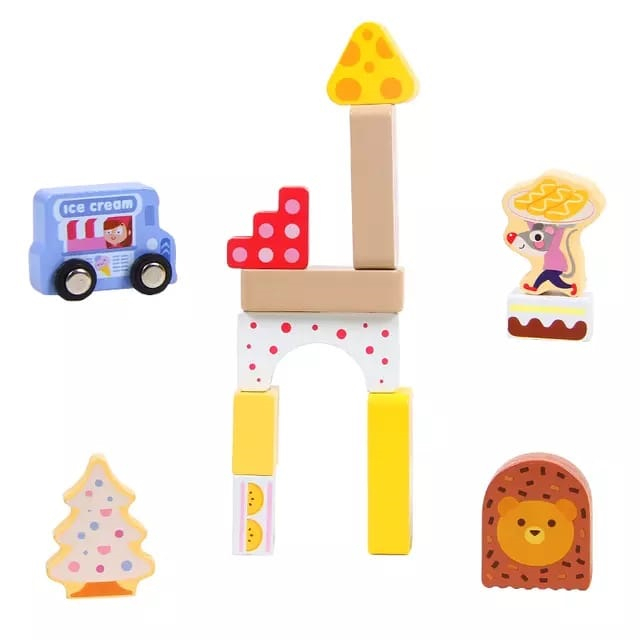 Set cuburi lemn Animale si Inghetata Ice Cream World, 116 piese, multicolor [5]