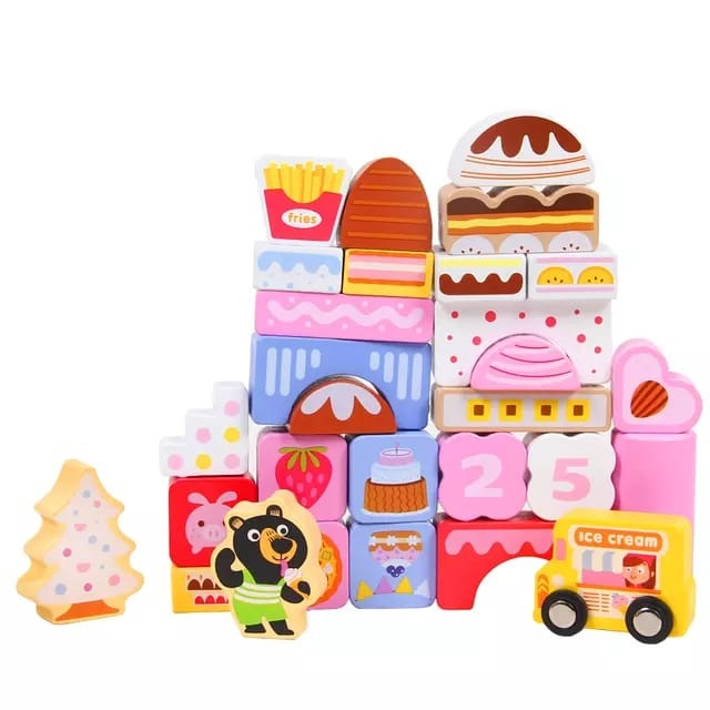 Set cuburi lemn Animale si Inghetata Ice Cream World, 116 piese, multicolor [6]