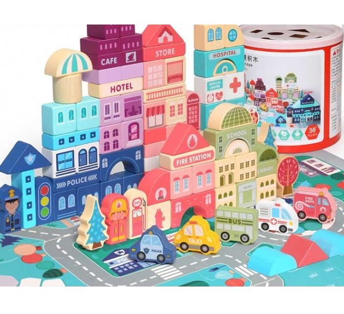 Set cuburi lemn Oraselul City Blocks, 120 piese, multicolor [3]