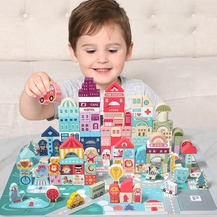 Set cuburi lemn Oraselul City Blocks, 120 piese, multicolor [1]