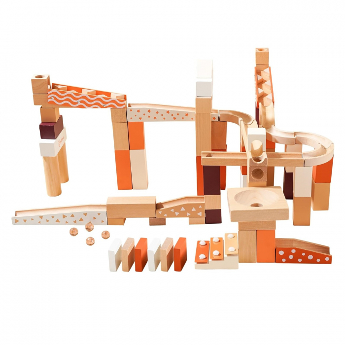 Set de constructie Marble Run din lemn cu bile din sticla, 80 piese, multicolor [1]