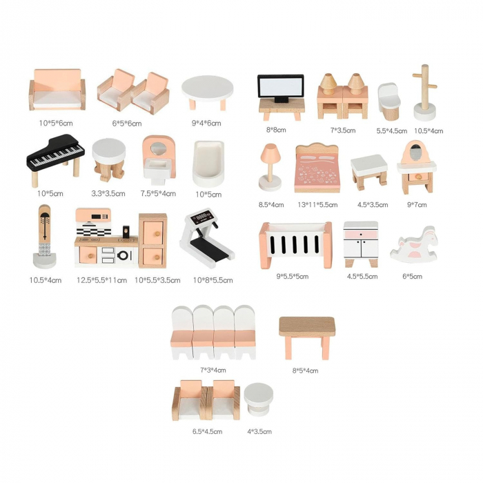 Set mobilier din lemn pentru casuta papusilor, 32 piese, multicolor [5]
