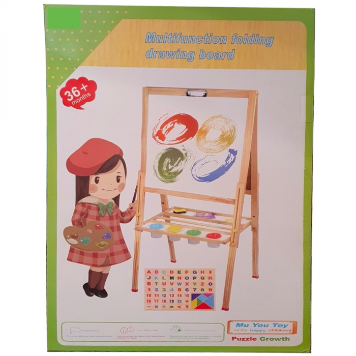 Tabla educativa din lemn, reglabila, pentru desenat si scris, 2 fete, tip sevalet, 148 cm [3]