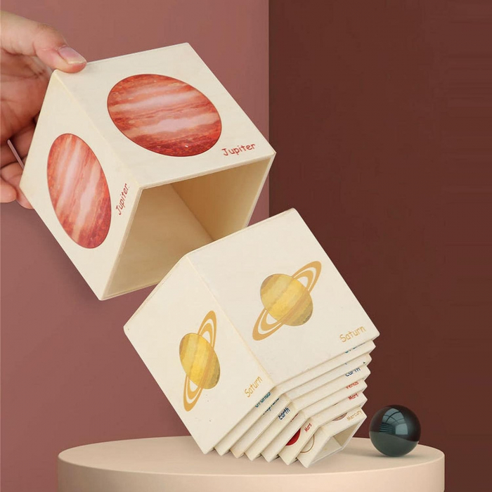 Turn Montessori din lemn 8 cuburi Planete, multicolor [5]