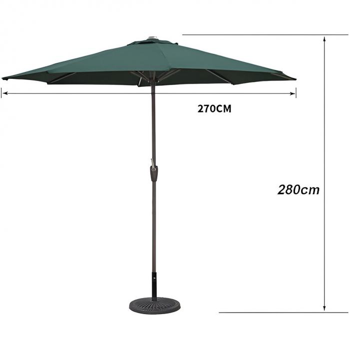 Umbrela Rotunda de Soare pentru Terasa sau Gradina, Diametru 2.70 m, Inaltime 2.80 m, 9 Brate, Manivela, Diametru Tija 35 mm, Inclinare, Verde [2]