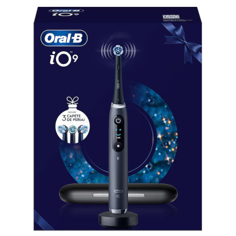 Комплект електрическа четка за зъби Oral-B iO9 + 2 глави за четка с магнитна технология и микровъбрации, Черен [1]