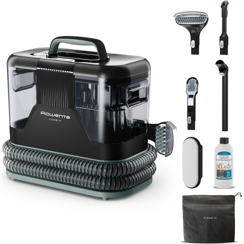 Прахосмукачка за почистване на петна Rowenta Clean IT IN5021F0, черна/зелена