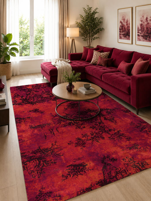 Covor Modern Vintage 5206, Rosu Bordeaux, Inaltime fir 3 mm [1]