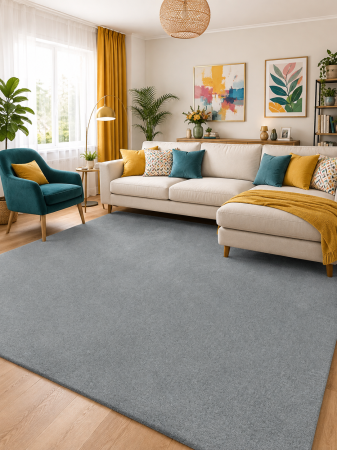 REDUCERI - Covor Belgian Sky din Microfibra, Lavabil, Fir moale, Gri
