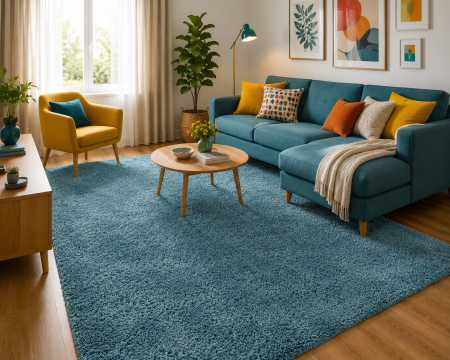REDUCERI - Covor Belgian Sky din Microfibra, Lavabil, Fir moale, Turcoaz