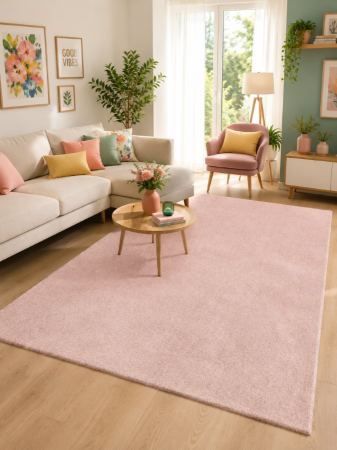 REDUCERI - Covor Belgian Sky din Microfibra, Lavabil, Fir moale, Roz Pudra