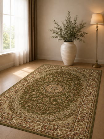 Covoare Clasice - Covor Clasic, Lotos 1555, Verde, Diverse Dimensiuni, 1800 gr/mp
