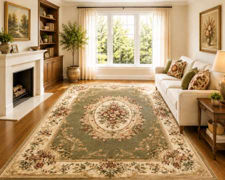 Covoare Clasice - Covor Clasic, Lotos 1557, Verde, Diverse Dimensiuni, 1800 gr/mp