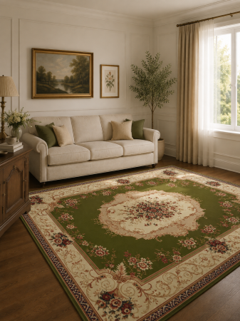 Covoare Clasice - Covor Clasic, Lotos 507, Verde, Diverse Dimensiuni, 1800 gr/mp