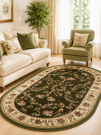 Covoare Clasice - Covor Clasic, Lotos 523, Verde, Oval, Diverse Dimensiuni